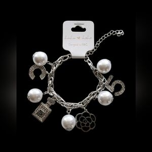 Lulu Lala Silver Charm Bracelet with Pearls
